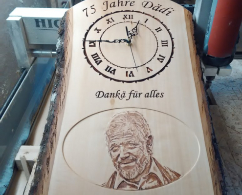 Wooden clock with 3d picture relief